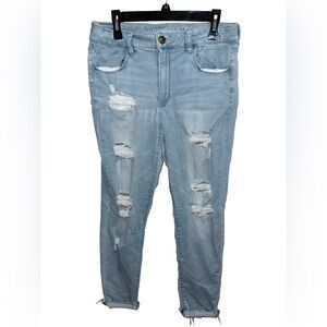 American Eagle High Rise Jegging – Size 14 Regular – Light Wash Distressed